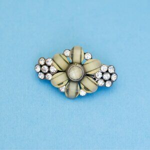 Vintage Beige Flower Clear Rhinestones Intricate Hair Clip - N31
